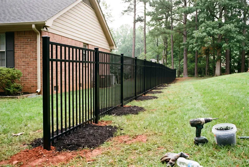 Black aluminum fence along a brick home in Mint Hill (sample photo)