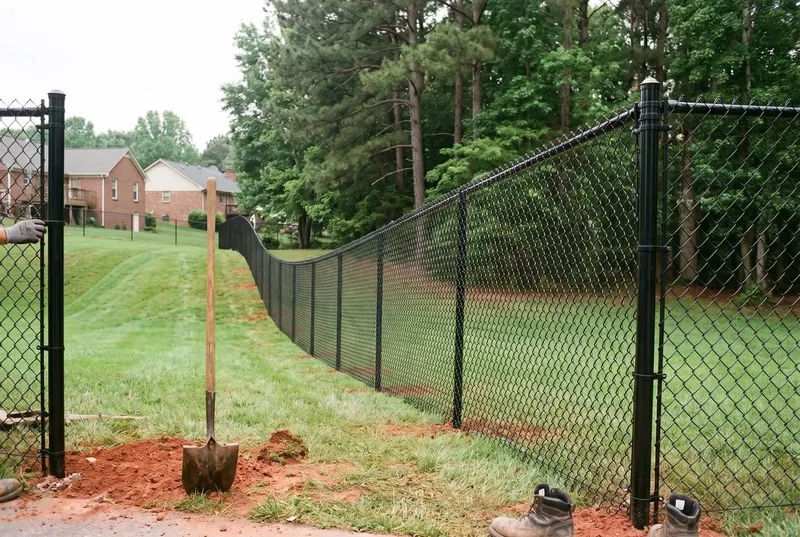 Chain link fence racked down a steep sloped backyard (sample photo)